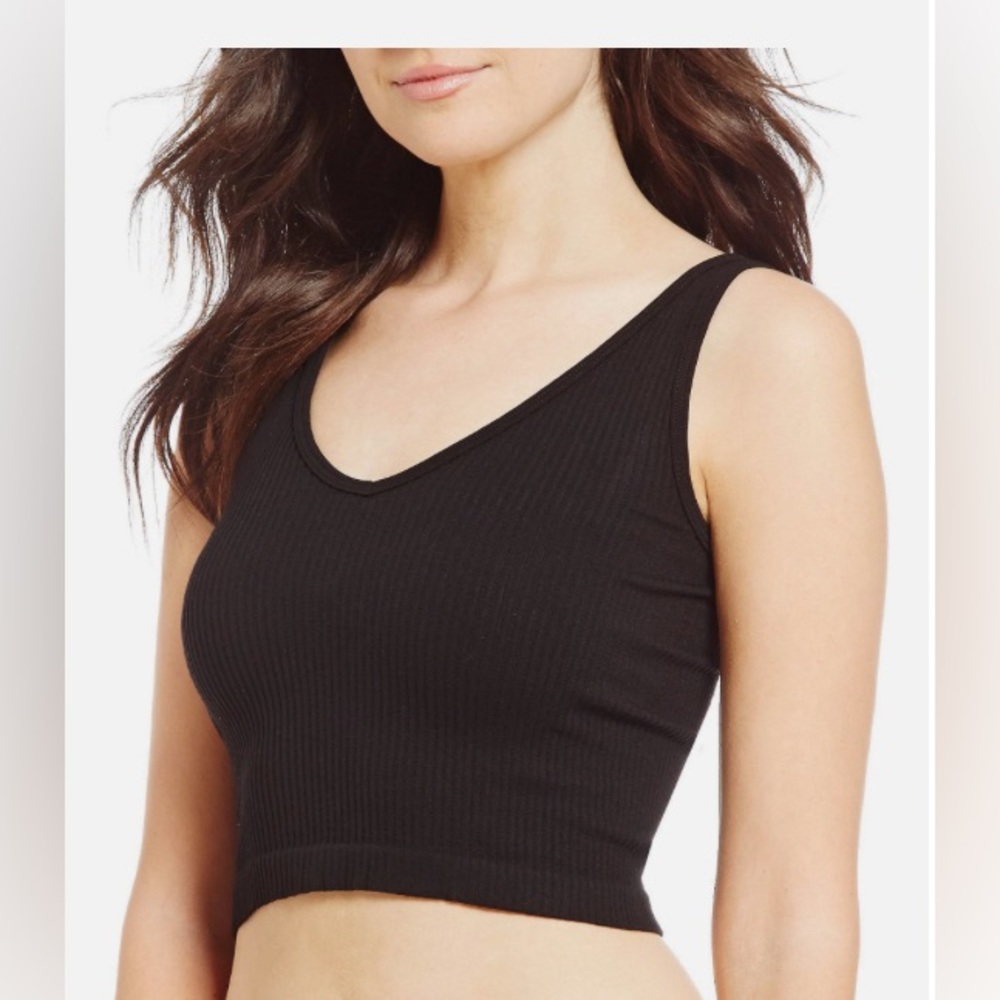 Intimately By Free People Black Rib Crop Bra Top Wide Strap Tank Brami Bralette